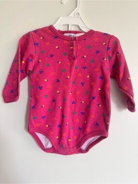 Vintage Okie Dokie Rainbow Tag Long-Sleeve Pink Baby One-Piece with Fun Print
